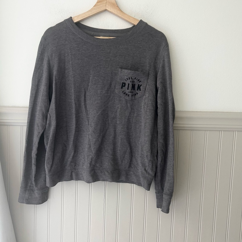 Victoria's Secret PINK Size Small Charcoal Gray Pocket Cropped Sweatshirt